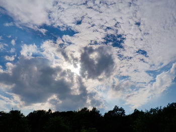 Low angle view of silhouette trees against blue sky