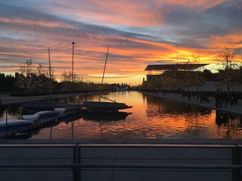 View of marina at sunset