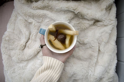 High angle view of breakfast on table