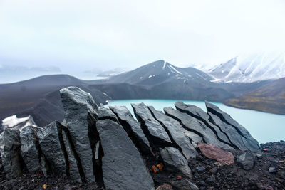 Scenic view of snowcapped mountains against sky