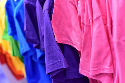 Close-up of colorful clothes for sale