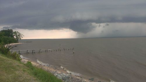 Scenic view of sea against cloudy sky