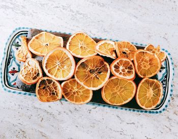 High angle view of orange fruits