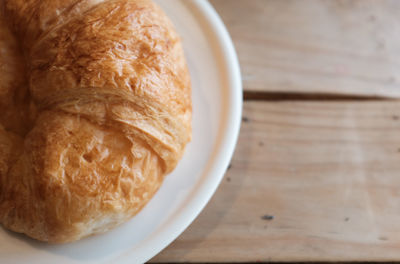 High angle view of bread in bowl on table