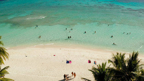High angle view of people on beach