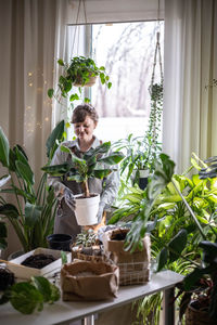 Close-up of potted plants in restaurant