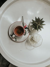 High angle view of coffee on table