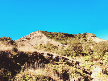 Scenic view of land against clear blue sky