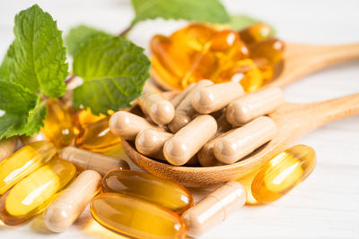 Close-up of pills on table