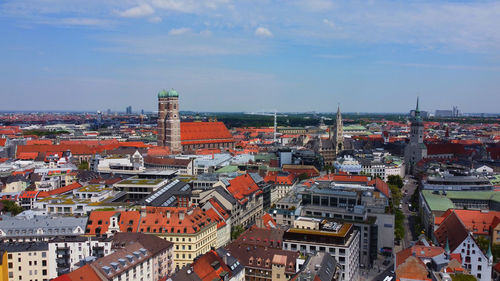 High angle view of townscape against sky