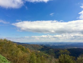 Scenic view of mountains against cloudy sky