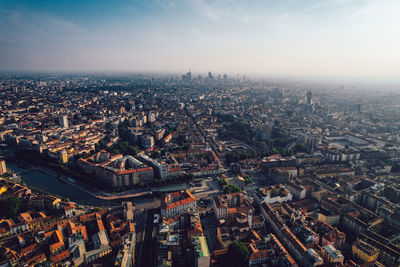 High angle view of city against sky