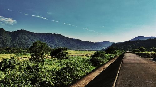 Scenic view of landscape against blue sky
