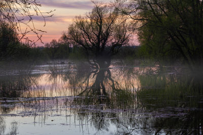 Scenic view of lake against sky during sunset