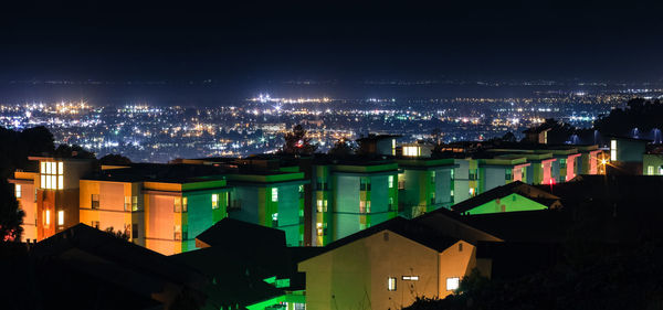 Illuminated buildings at night