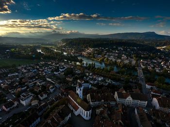 High angle shot of townscape against sky