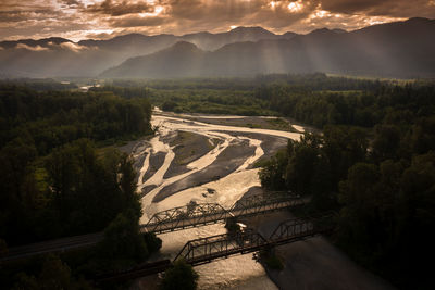 Nooksack river at dawn. summer morning on the nooksack river near deming, washington.