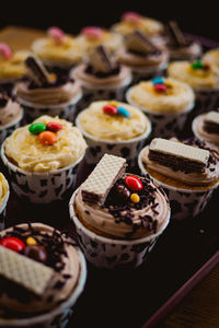 Close-up of cupcakes on table