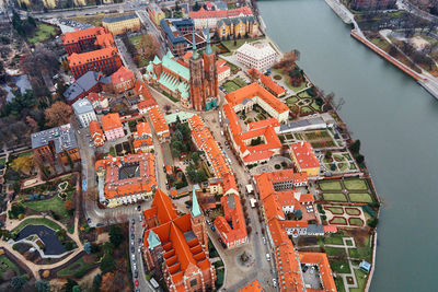 Cityscape of wroclaw panorama in poland, aerial view