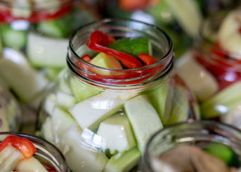 Close-up of chopped fruits in bowl