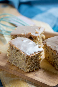 Close-up of cake on cutting board