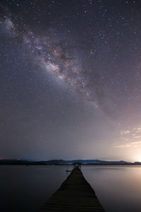 Scenic view of lake against sky at night