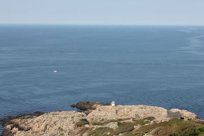 Scenic view of sea and rocks against sky