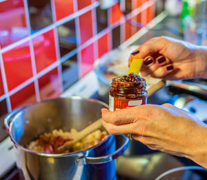 Close-up of person preparing food