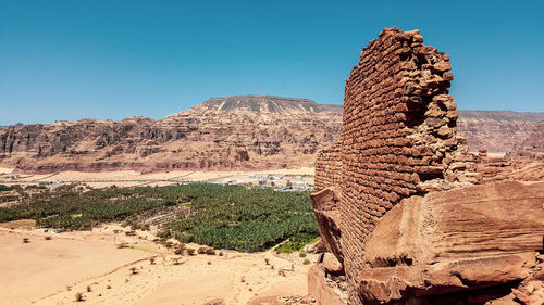 Rock formations in desert against clear sky