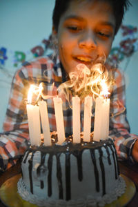 Tea light candles on birthday cake