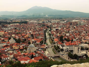 High angle view of townscape of prizren in kosovo