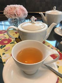 Close-up of tea cup on table