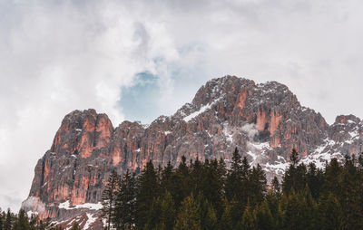 Panoramic view of the rosengarten group mountain massif in the dolomites in south tyrol, italy.