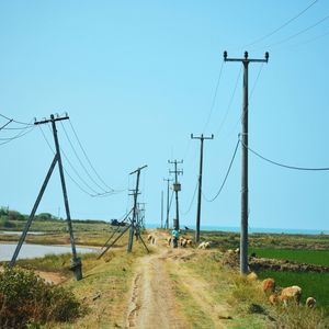 Electricity pylon against clear sky