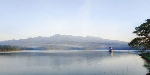 Scenic view of lake against clear sky