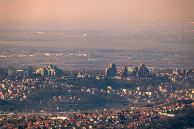 High angle view of city buildings