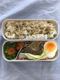 High angle view of food in bowl on table