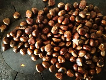 High angle view of coffee beans on table