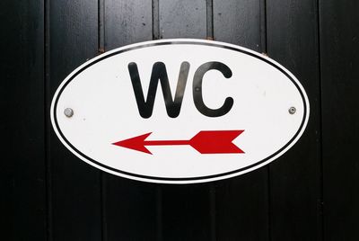 Close-up of restroom sign on door