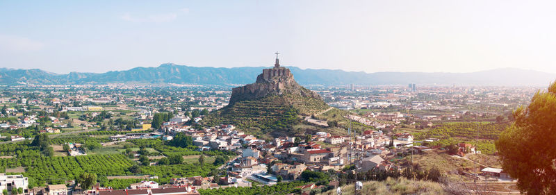 High angle view of townscape against sky