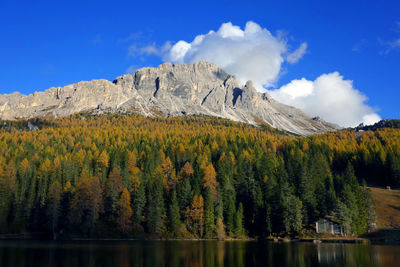 Scenic view of mountain by lake against sky