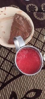 High angle view of dessert in plate on table