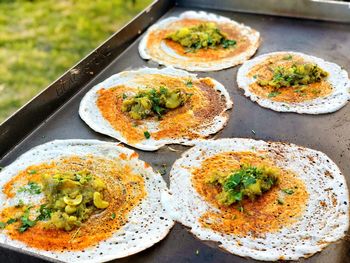 High angle view of serving food in plate