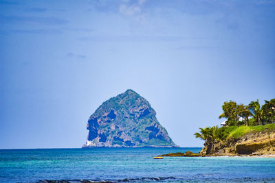 Scenic view of sea against blue sky