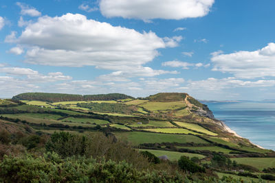 Landscape photo of golden cap mountain on the jurassic coast in dorset