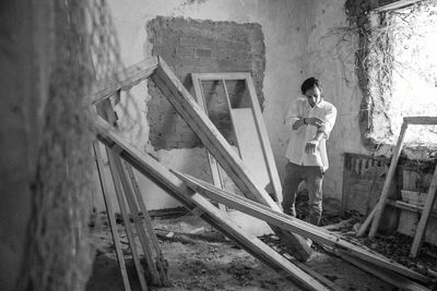 Portrait of man in abandoned building