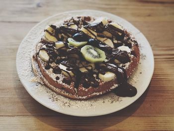 High angle view of breakfast served on table