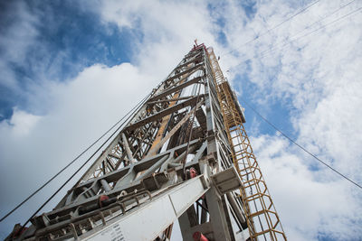 Low angle view of crane against sky