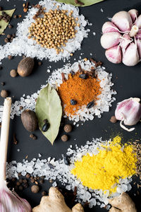 High angle view of spices on table