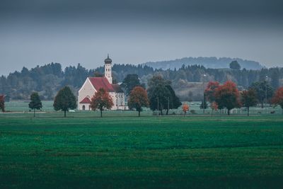 Trees on field against sky